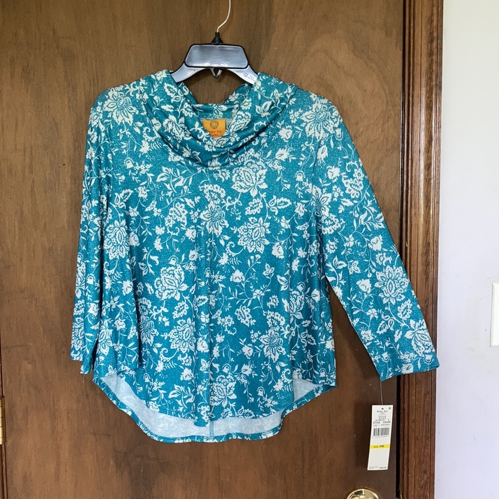 Ruby rd top metallic floral print pullover w stretch casual office PM - Picture 15 of 17